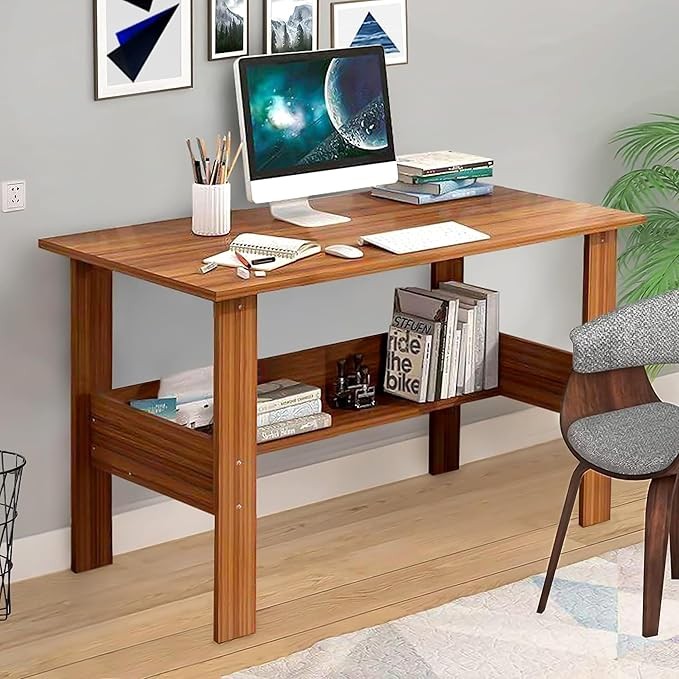 Wood Computer Desk with One Tier Shelves | ST-004/Oak Brown | Laptop Study Table for Office Home Workstation Writing Modern Desk (90 x 50 x 75 cm)