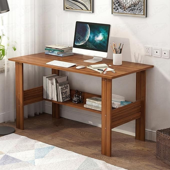 Wood Computer Desk with One Tier Shelves | ST-004/Oak Brown | Laptop Study Table for Office Home Workstation Writing Modern Desk (90 x 50 x 75 cm)